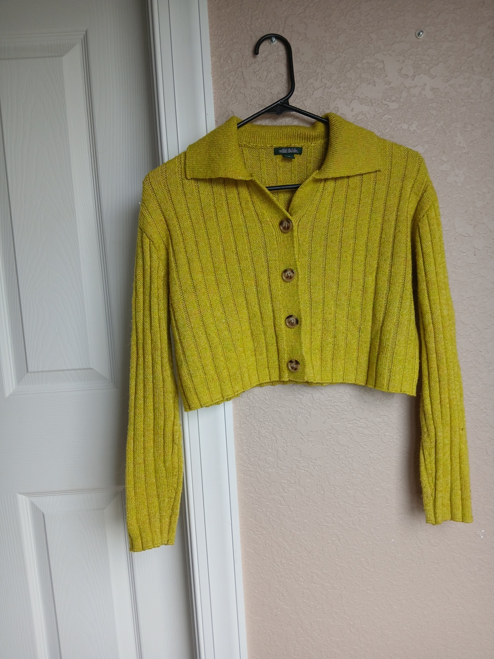 wild fable Cropped Ribbed Button-Front Cardigan - Yellow Green